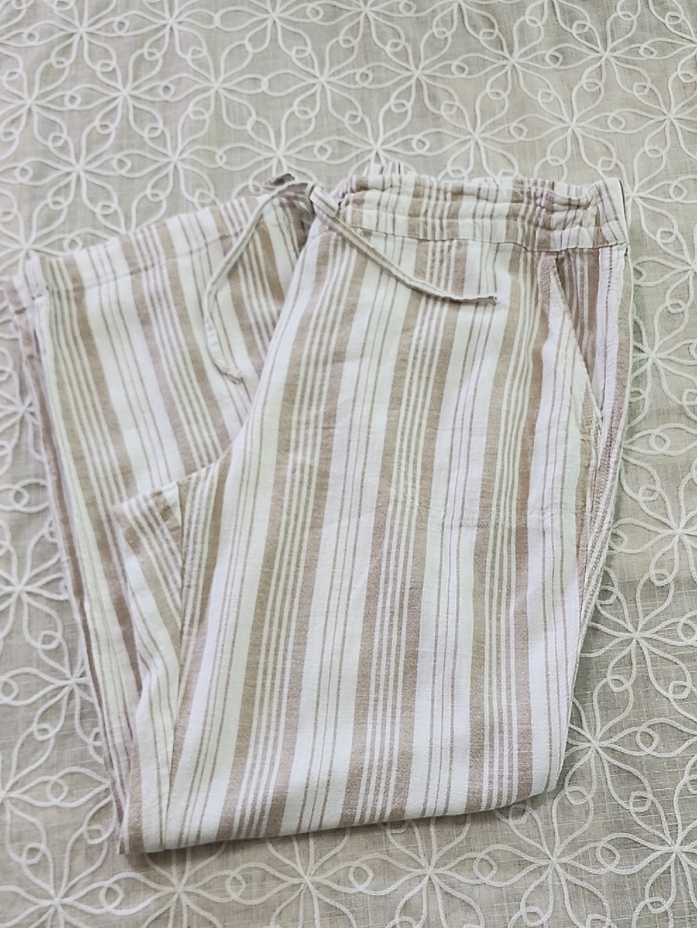 Per Se White And Tan Striped Linen Blend Pants Size XL